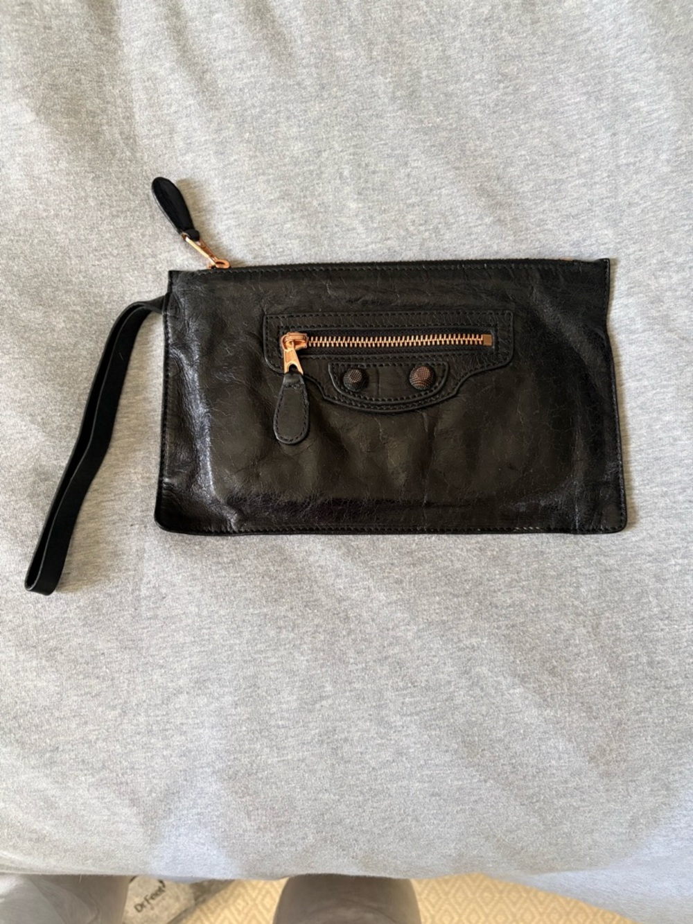 Balenciaga Black Leather Wristlet Clutch with Rose Gold Hardware - Picture 10 of 13